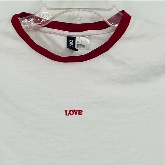 H&M Cropped Graphic Love T-Shirt In White Size S - Picture 3 of 5